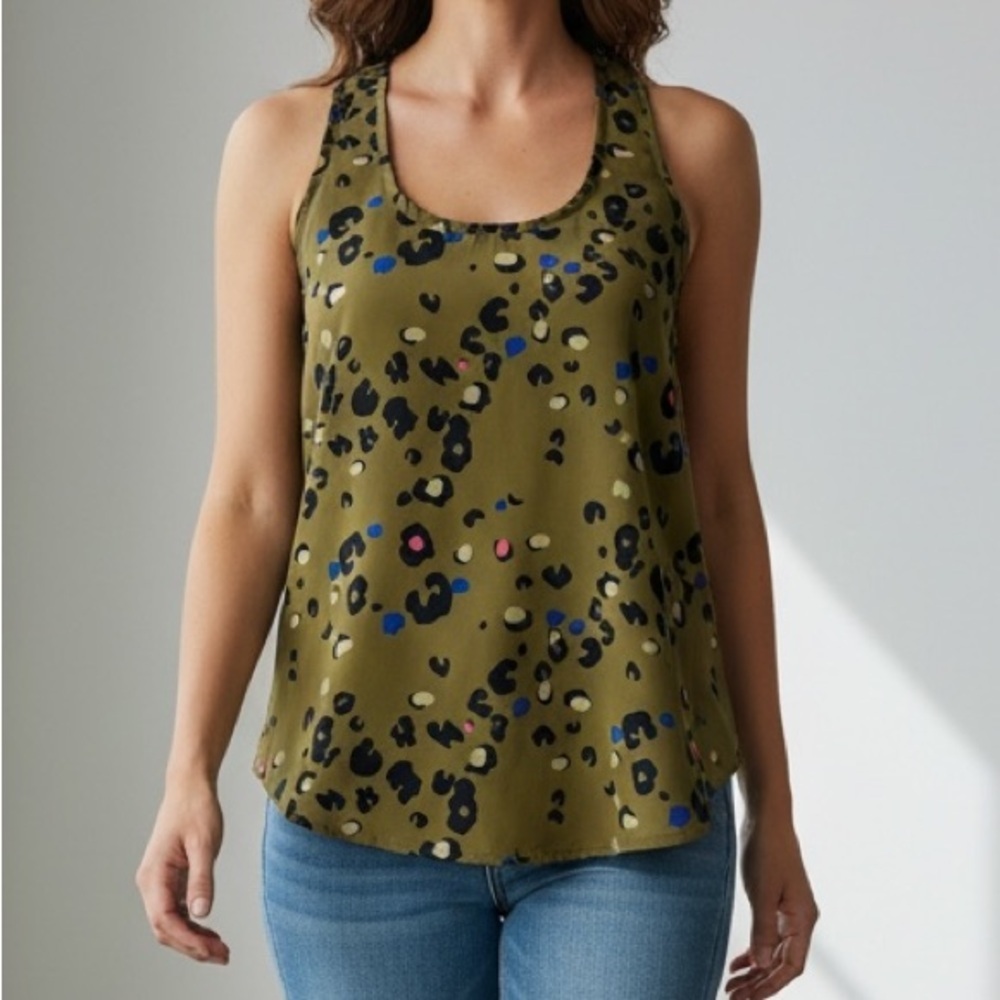 silence + noise Olive Leopard Print Tank with open back size S